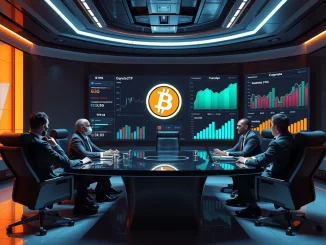 Corporate executives analyzing Bitcoin investments and market trends