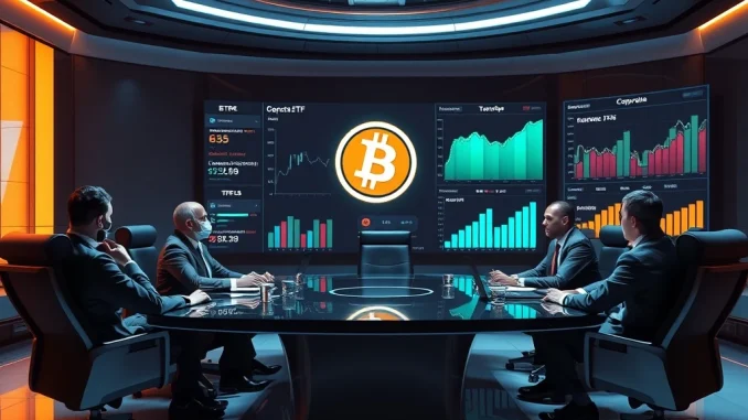 Corporate executives analyzing Bitcoin investments and market trends