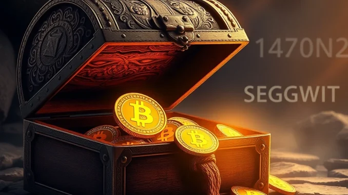 Ancient treasure chest revealing Bitcoin coins symbolizing dormant Bitcoin wallet reactivation