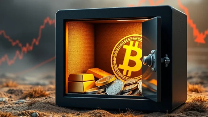 Robert Kiyosaki urging investors to embrace Bitcoin, gold, and silver as safe havens during market volatility.