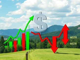 Visualizing the stark market divergence: soaring US stocks contrast with falling crypto stocks, highlighting recent Bitcoin news.