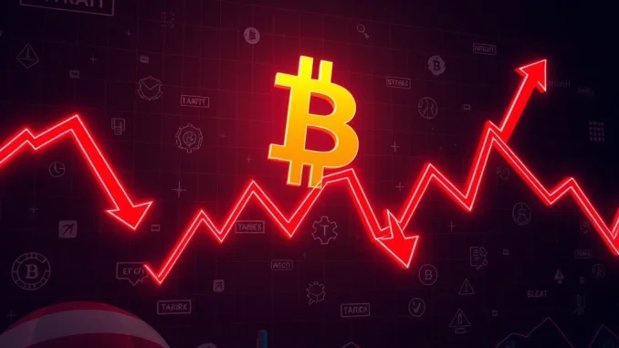 Bitcoin news today showing a sharp market decline with red graphs and economic indicators