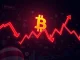 Bitcoin news today showing a sharp market decline with red graphs and economic indicators