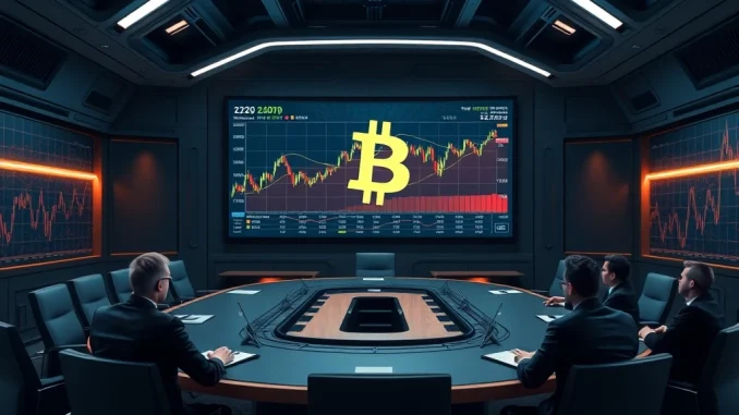 MicroStrategy executives discussing Bitcoin-tied preferred stock offering in a high-tech boardroom