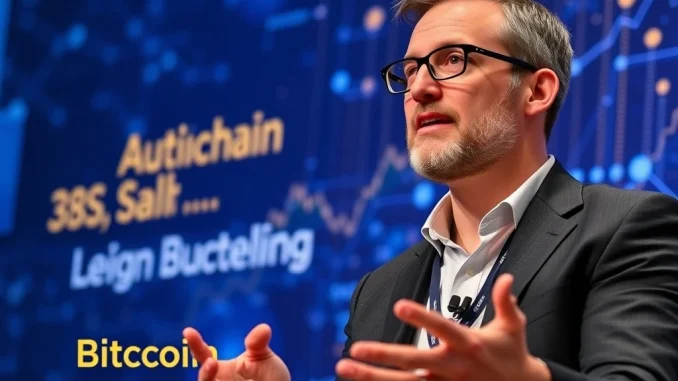 Michael Saylor discussing Bitcoin news and US crypto regulations at a conference