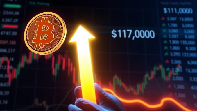 Bitcoin price chart holding $117,000 support with potential breakout to $120,000