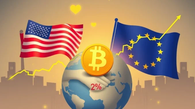 A chart showing a Bitcoin price surge, illustrating the positive crypto market impact of the US-EU trade deal.