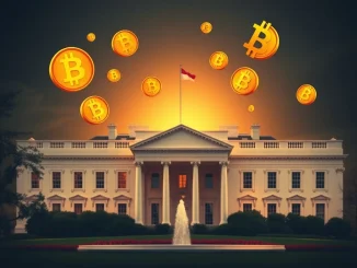 White House and Bitcoin symbols representing cryptocurrency policy decisions