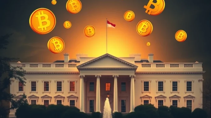 White House and Bitcoin symbols representing cryptocurrency policy decisions