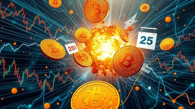 A digital depiction of the upcoming Bitcoin options expiration, highlighting the potential for significant crypto market volatility.