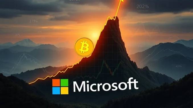 A financial chart visually depicting Bitcoin's dramatic 3500% growth, significantly surpassing Microsoft's returns, highlighting the powerful potential of crypto investment.