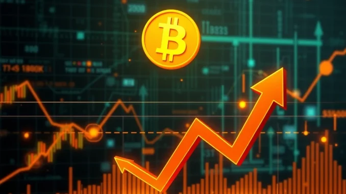 A digital chart showing Bitcoin price surging past $120K, with an arrow pointing towards a potential $135K rally, illustrating market dynamics and Bitcoin price potential.