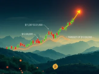 A Bitcoin price chart showing a crucial $112,000 support level and a potential move towards a $130,000 Bitcoin target, reflecting market dynamics.
