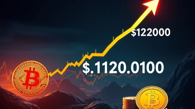 Chart showing Bitcoin price surging past $118K, signaling a potential breakthrough towards $120K.