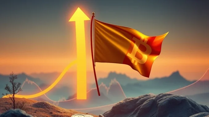 A chart showing a Bitcoin bull flag pattern, indicating potential for a significant Bitcoin price surge.