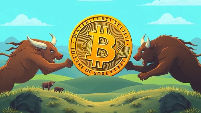 A visual representation of Bitcoin price trapped in consolidation, showing the intense battle between bullish and bearish forces in the crypto market.