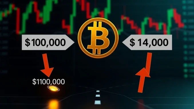 A Bitcoin chart showing critical support and resistance levels, indicating the potential for a BTC price correction if $114,000 is not reclaimed.