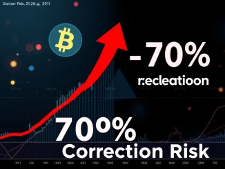 A digital chart showing Bitcoin's price forming a rising wedge pattern, indicating a potential significant Bitcoin correction.