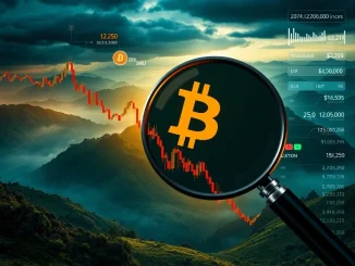 Bitcoin price chart showing a significant dip, illustrating the potential 50% correction and market volatility discussed in the article.
