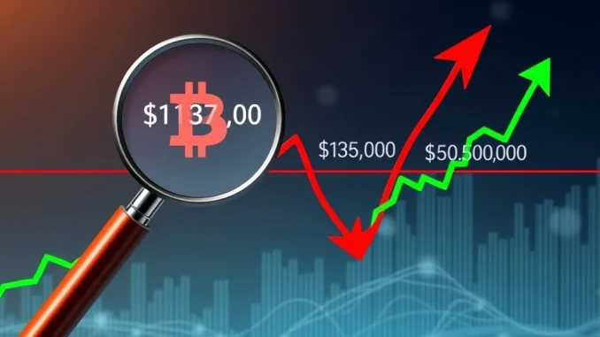 A chart illustrating Bitcoin price facing critical resistance at $136K and strong support at $107K, based on recent analysis.