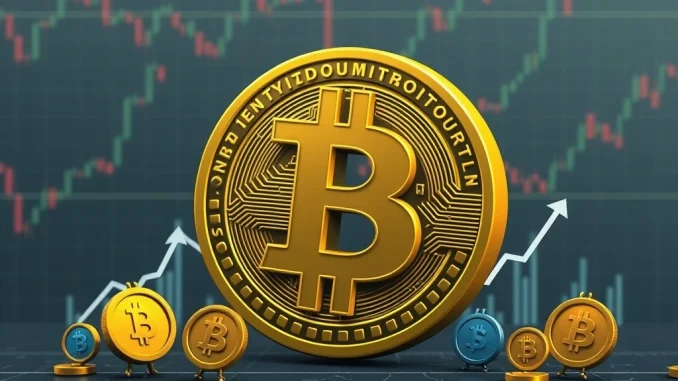 An image depicting Bitcoin price stagnation despite increased volume, with altcoins struggling in the crypto market.