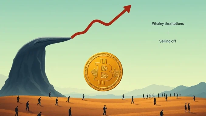 Bitcoin Price: The Crucial Divergence – Whales Accumulate Amidst ETF Inflows Illustration showing Bitcoin price caught between large institutional buyers (whales) and smaller retail sellers, highlighting the current market divergence.