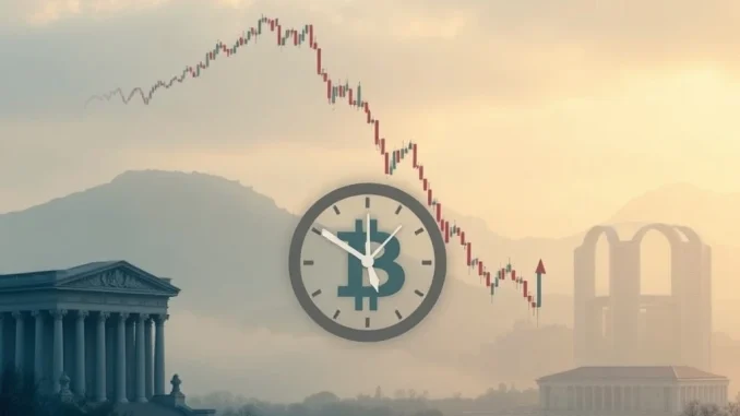 A digital chart showing a sharp drop in Bitcoin price, illustrating market caution driven by Fed policy and institutional crypto activity.