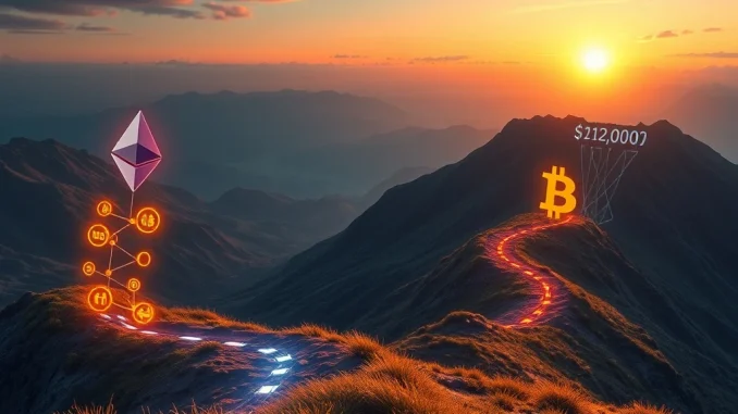 A visual representation of the contrasting Bitcoin price struggle at $122K and Ethereum's vibrant DeFi growth, highlighting market divergence.