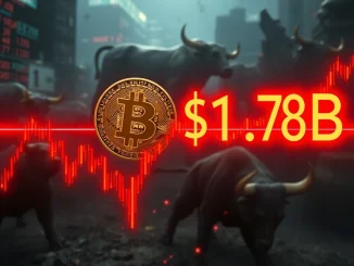 A chart illustrating Bitcoin price nearing a critical $114,000 support, highlighting the potential for massive Bitcoin long liquidation.