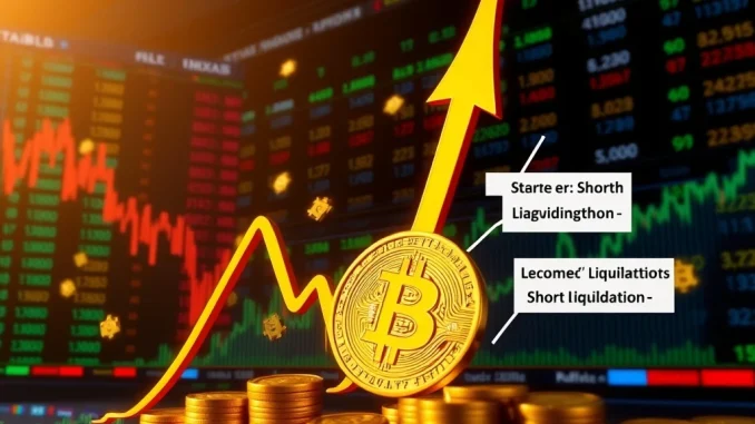 A dynamic chart illustrating Bitcoin Price movements, showing a significant surge towards $119,000, representing potential crypto liquidations on exchanges.