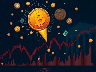 A digital chart showing a sharp drop in Bitcoin price, symbolizing the $600M crypto liquidations and market volatility.