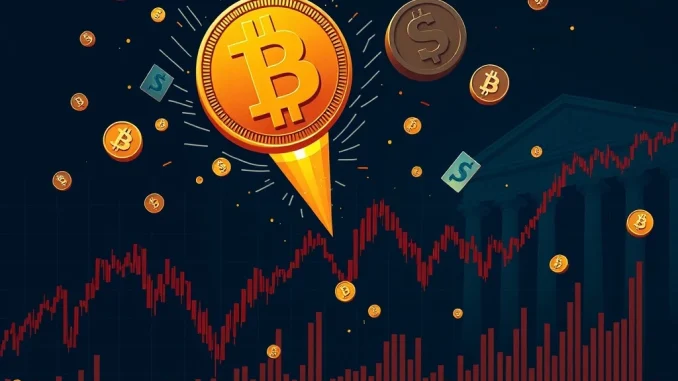 A digital chart showing a sharp drop in Bitcoin price, symbolizing the $600M crypto liquidations and market volatility.