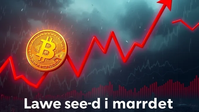 Dramatic Bitcoin price drop causing crypto liquidations and market volatility, reflecting institutional selling pressure.