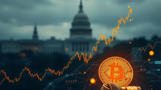 A stark red chart arrow indicates a sharp Bitcoin price plummet, reflecting significant BTC market volatility.