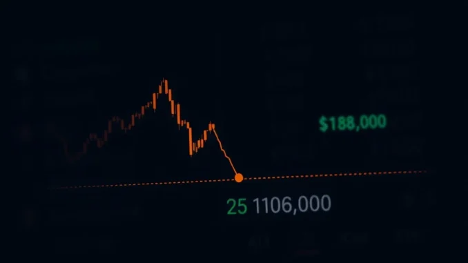A stark red candlestick chart showing a significant Bitcoin price drop, illustrating market volatility and investor concern.