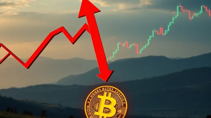 Bitcoin Price Plunges: Shocking $1.18 Billion Galaxy Digital Sell-Off Rocks Crypto Market A red downward arrow on a Bitcoin chart, symbolizing the sudden Bitcoin price drop after a massive institutional sell-off by Galaxy Digital.