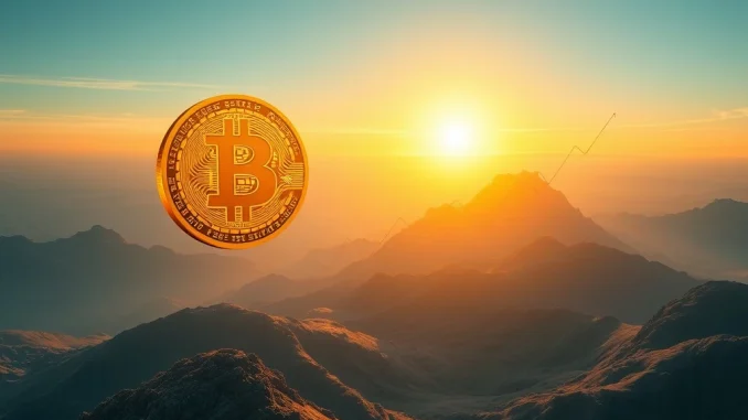 A digital representation of Bitcoin's impressive **Bitcoin Price Prediction** growth, with a soaring chart towards a distant future horizon.