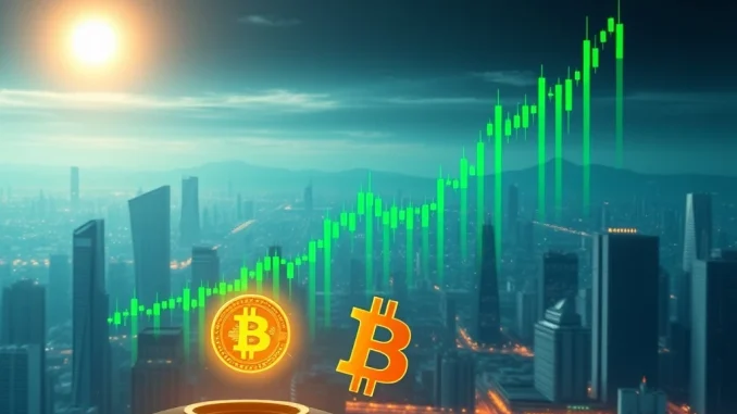 Bitcoin price prediction chart showing strong upward momentum with an altcoin symbol, reflecting crucial potential in the crypto market.