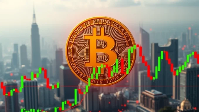 A Bitcoin price prediction chart showing a potential drop to $112,905 before a strong rebound to $124,514, illustrating market volatility and technical analysis.