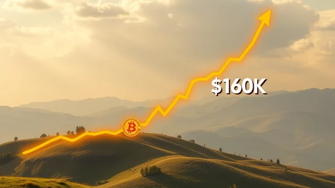 A dynamic chart showing a rising Bitcoin price trajectory, symbolizing the **Bitcoin price prediction** of $160K.
