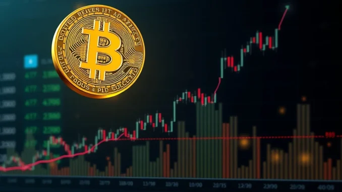 A bullish Bitcoin chart with upward arrows, representing a strong Bitcoin Price Prediction driven by institutional interest.