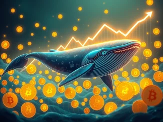 A digital whale influencing the Bitcoin price, symbolizing institutional investor impact on the crypto market.
