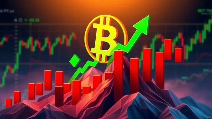 A green arrow rising from a Bitcoin price chart, symbolizing Bitcoin's resilient bounce back from a recent sell-off, highlighting its strong market analysis.