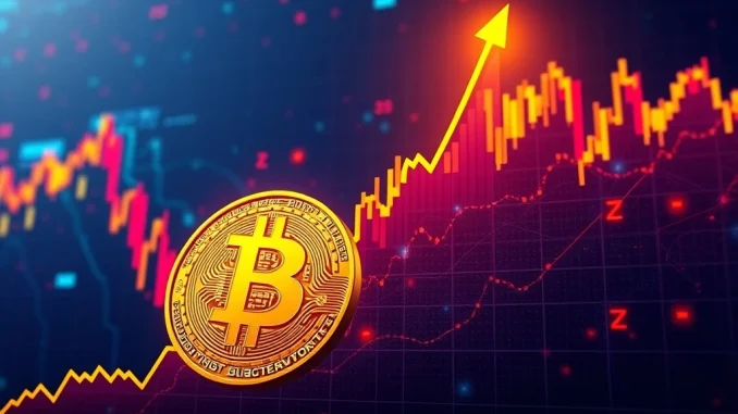 A digital graph illustrating the Bitcoin price surge, reaching a new milestone past $119,000, representing a significant crypto market rally.