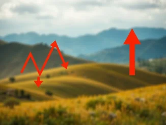 A digital chart illustrating the conflicting Bitcoin price signals, with a bearish wedge and a bullish pennant pattern.