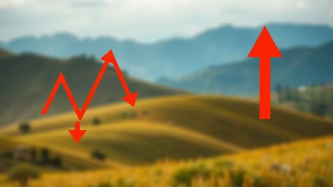A digital chart illustrating the conflicting Bitcoin price signals, with a bearish wedge and a bullish pennant pattern.