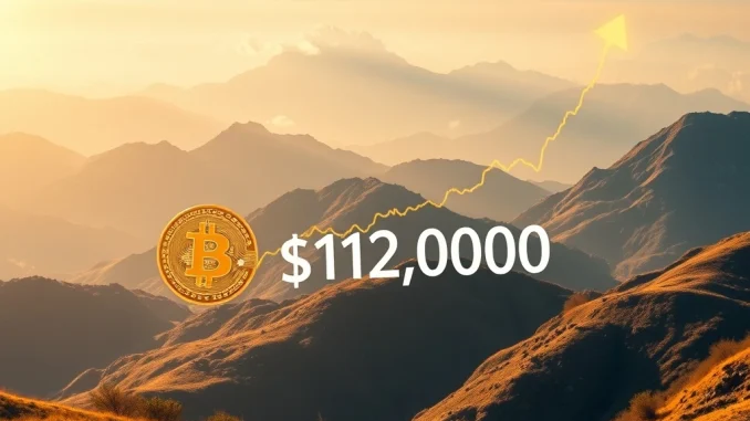 A vibrant digital chart displaying the impressive Bitcoin price surge above $112,000, signifying strong market momentum.
