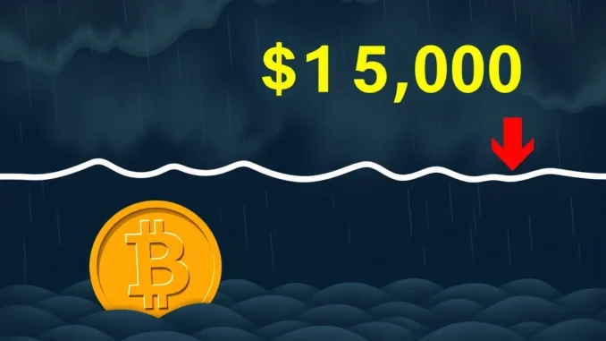 Bitcoin Price: Urgent Warning as Market Volatility Pushes Below Crucial Support A visual representation of Bitcoin price falling below a critical Bitcoin support level, indicating market volatility.