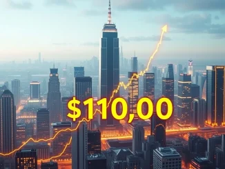 Bitcoin price chart showing a significant surge above $110,000, reflecting market optimism and growth.