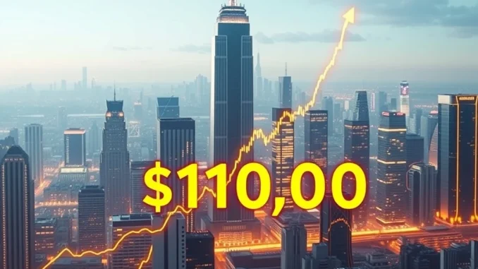 Bitcoin price chart showing a significant surge above $110,000, reflecting market optimism and growth.